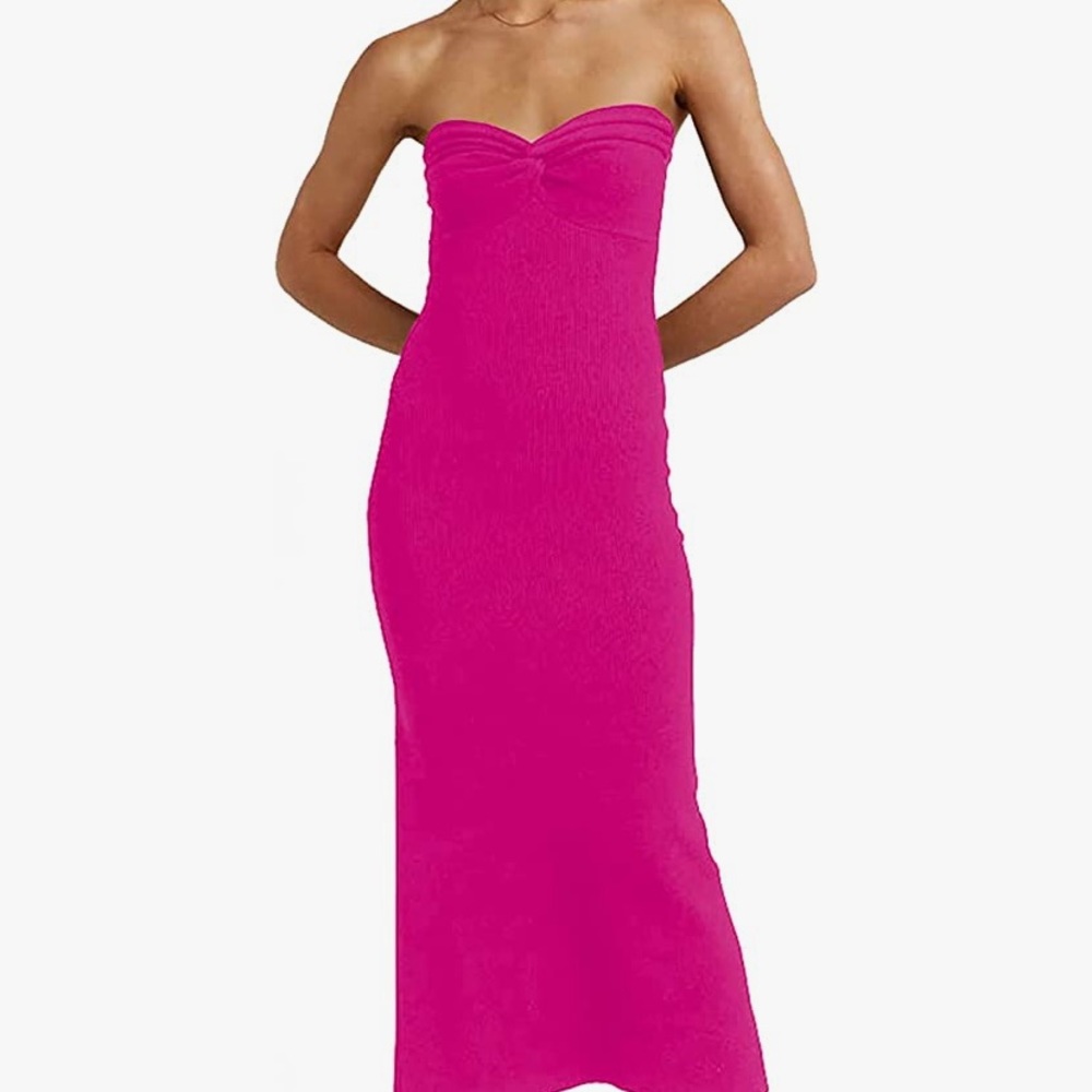Women’s Knit Midi Dress with Knot Twist Hot Pink